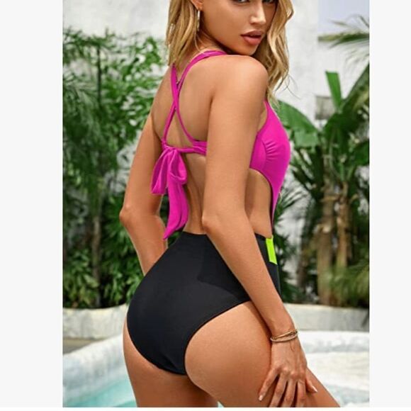 MOLYBELL One Piece Swimsuits High Waisted Cutout Racerback Zip Up NWT Sz Large - Picture 4 of 9